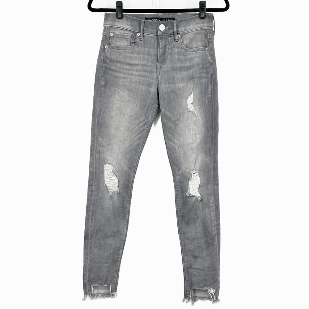 Express Gray Mid Rise Distressed Ankle Legging Jeans 0